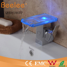 Brand New LED Self-Powered Glass Channel Waterfall Spout Single Blade Bar Bathroom Basin Tap Mixer Faucet